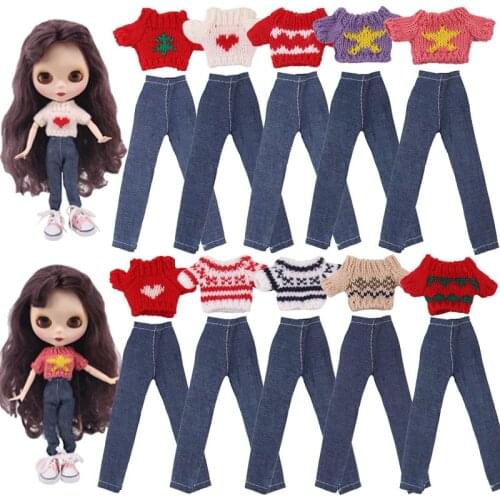 Blyth Doll Clothes 1 Set Clothes=Sweater+Jeans For BJD 30Cm 1/6 Blythe Doll Dress For Generation Girl`s Christmas Russia Toy DIY