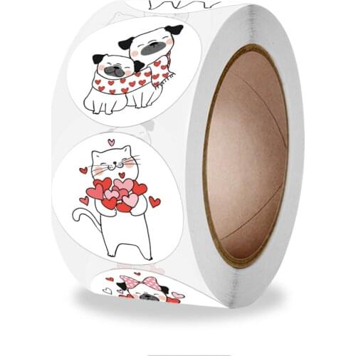Qiduo 500pcs 1inch roll Wholesale Valentines Day Cute Animal Sticker Seal Gift Decoration Sticker Round Label Handmade Stickers