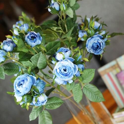 Romantic Silk Rose Artificial Flowers Long Stem Wedding Decoration Fake Flowers Plastic Branches with Leaves Home Hotel Decor