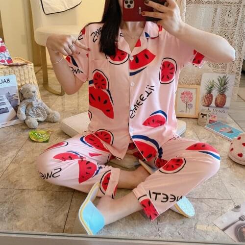 Printed Short Sleeve Loose Tops Casual Sleep Wear Shorts Sets Sleepwear Home Clothes 2 PCs Set Women Girls Summer Pajamas Set