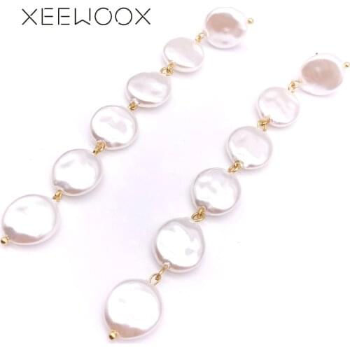 2019 New Bohemia Boho Long White Pearl Drop Earring Big Large Woman Statement Drop Earring XEEWOOX Design Party Focus Gift
