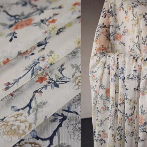 50*145cm Light And Transparent White Flower Printed Tencel Crepe Chiffon Fabric Dress Sun Protection Clothing Handmade Fabric