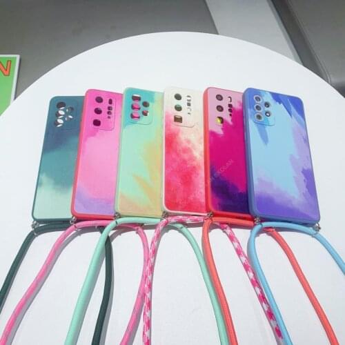 Painting Silicone Phone Case For Samsung Galaxy S21 A32 A52 A72 S20 S21 FE A51 A71 A50 Strap Cord Chain Necklace Lanyard Case