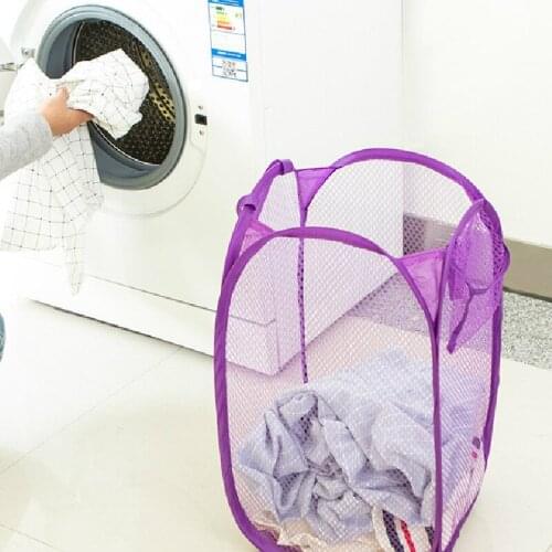 Double handle design foldable laundry basket, easy to open mesh laundry basket for family university dormitory