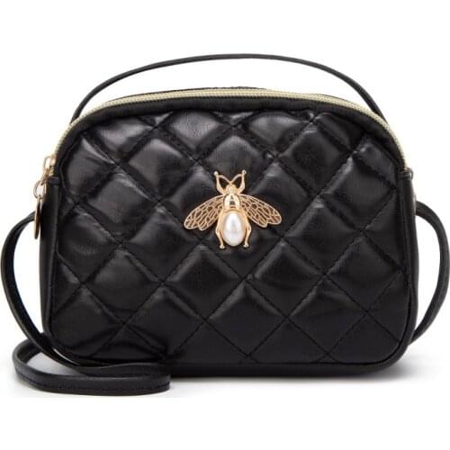 Wholesale Bee Shoulder Bag Diamond Lattice Case Women Crossbody Phone Package-Style Small Shell Zipper Handbag Black Lady Purse