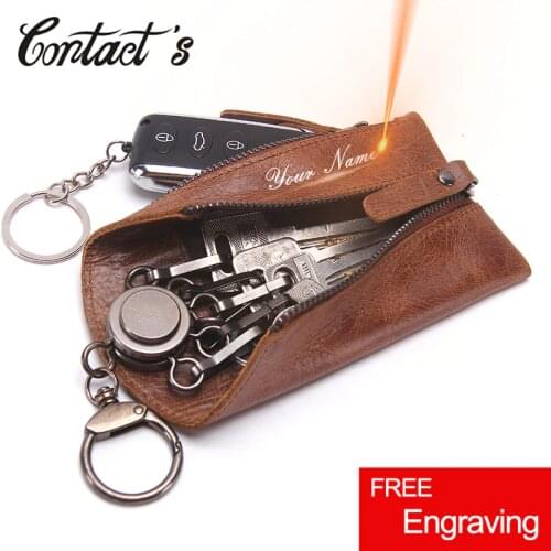 Vintage Genuine Leather Men Key Wallet For Car Keychain Covers Zipper Key Case Bag Male Key Holder Housekeeper Keys Organizer