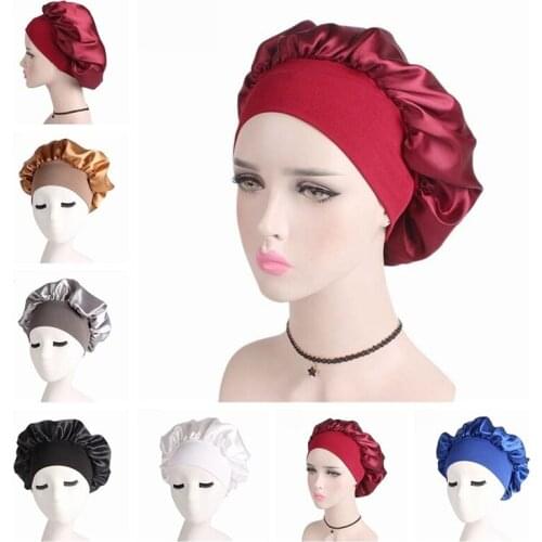Womens Satin Solid Wide-brimmed Sleeping Hat Night Sleep Cap Hair Care Bonnet Nightcap For Women Men Unisex Cap Bonnet