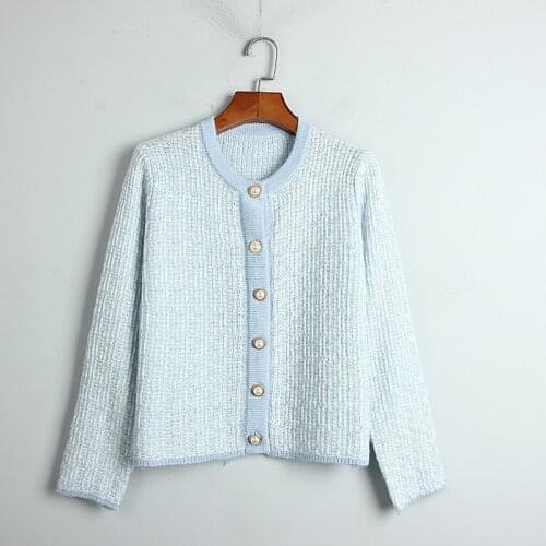 Women Cropped Cardigan 2020 Fall Elegant Sweater Coat Chic Round Neck Single Breasted Knitted Jacket Ladies Office Lady Outwear