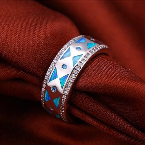 Unique Style Female Blue Fire Opal Stone Ring Silver Color Bridal Engagement Ring Vintage Triangle Wedding Rings For Women