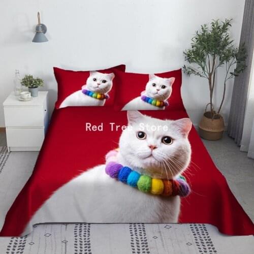 2/3pcs Set 100% Polyester Flat Sheet High Quality Cats Animal Printed Sheets Customized Luxury Design for Kids Adult Bedspread