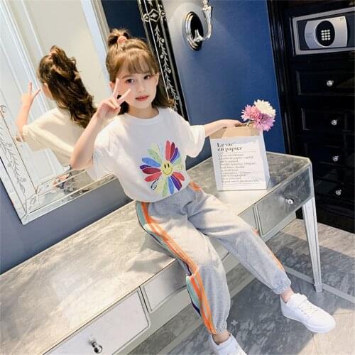 Big Girl Summer Clothes Set Casual T-shirt +pant Tracksuit Outfits 2020 Summer 8 10 12 years Fashion 2pcs