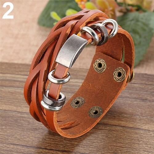 2017 Hot Selling Mens Vintage Multilayer Braided Faux Leather Bangle Cuff Bracelet Wristband