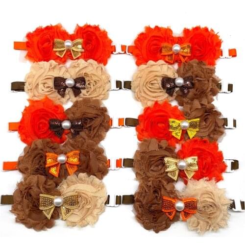 50/100pcs Thanksgiving Pet Dog Supplies Bow Ties Fall Style Dog Collar Flowers with Pearl Bowties Neckties Cat Small Middle Bows