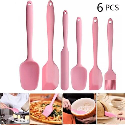 6 Pcs Spatula Sets BPA Free Silicone Scrapers Spoon Non-Stick Silica Cake BBQ Heat Resistant Flexible Scraping Baking Tools Suit