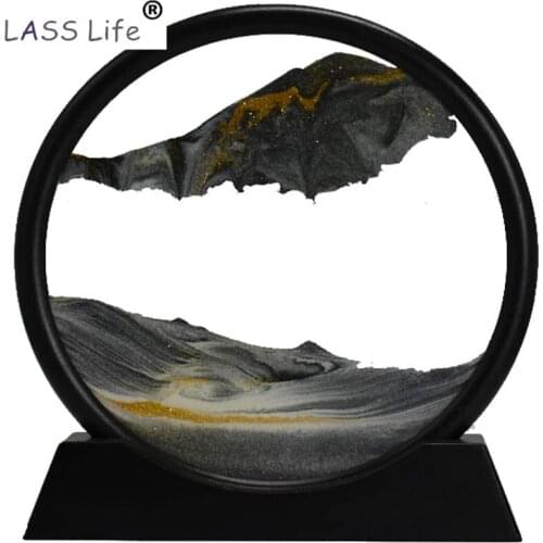 7/12inch Moving Sand Art Picture Round Glass 3D Deep Sea Sandscape In Motion Display Flowing Sand Frame Home Office Ornaments