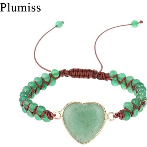 Heart Charm Wrap Bracelet Natural Stone Green Aventurine Quartzs Crystal Bracelets for Women Protection Bracelet Jewelry Gift