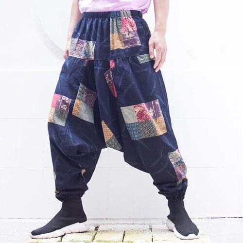 Linen Men Baggy Harem Pants Festival Hiphop Boho Nepal Style Cross-Pants Trousers Casual Loose Print Joggers Pants Male Clothing
