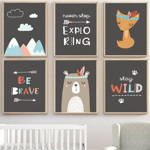 Cartoon Animals Canvas Painting Kindergarten Posters And Prints Tribal Animal Wall Art Pictures Baby Kids Room Home Decoration