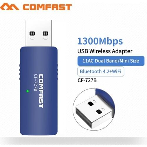 Comfast USB 1300Mbps Dual Band Wireless Wifi Adapter 5Ghz Dongle Receiver Network LAN Card PC Bluetooth 4.2 Receive & Transmit