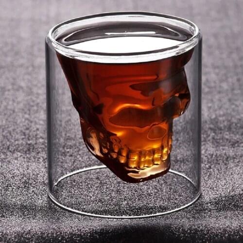 Double-layered Transparent Skull Head Coffee Mug Crystal Glass Cup for Home Bar Club Whiskey Wine Vodka and Beer Wine Glass cup