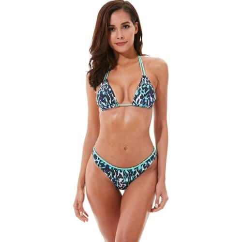 European and American Swimwear Womens Split Sexy Leopard Print Three-Point Bikini
