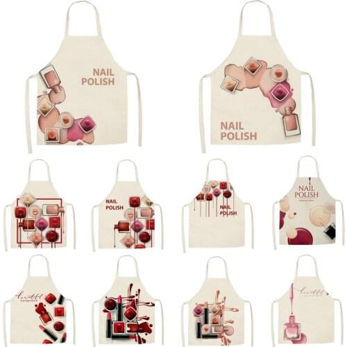 1Pcs Kitchen Apron Color nail polish bottle Printed Sleeveless Cotton Linen Aprons Men Women Home Cleaning Tools 55*68cm