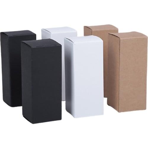 100pcs 10ML to 100ML 18MM Rubber Head Dropper Essential Oil Bottle Packaging Box Cosmetics Kraft Carton White Black Paper Box