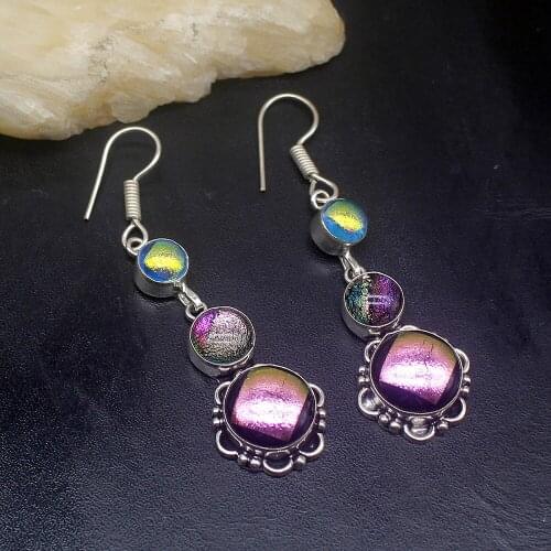Gemstonefactory Big Promotion Unique 925 Silver Amazing Special Dichroic Glass Women Ladies Gifts Dangle Drop Earrings 20212327