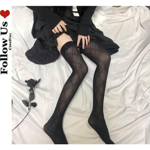 Gothic Dark Pattern Diamond Over The Knee Socks Japanese Harajuku Pattern Thigh High Stockings Lolita Kawaii Long Socks Women