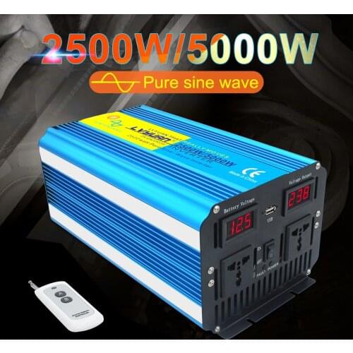 5000W Peak Double LED Display12V/24VDC to220V- 240V AC Pure Sine Wave power inverter with wireless remote control Double Socket