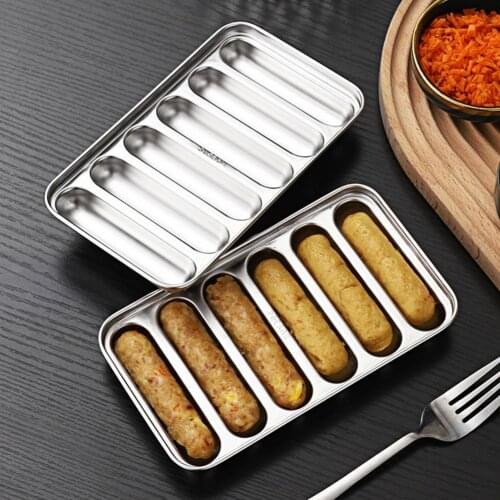 Sausage Mould 6 Grids Steamable Portable Stainless Steel Handmade Hot Dog Mold Non-Stick Hot Dog Baking Gadget for Home