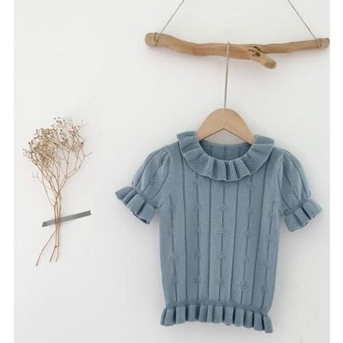 Summer Ruffles Lace Collar Girls Shirt Cotton Knitt Short Sleeve Infant Kids Shirt for Girls Blouse Toddler Tops Children Jacket