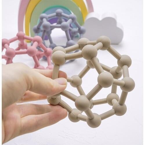 Hot selling Tiny Baby Natural Hand Ball Custom Logo Infantil Tableware Rubber Flexible Chewable Molar Silicone Teether Toys