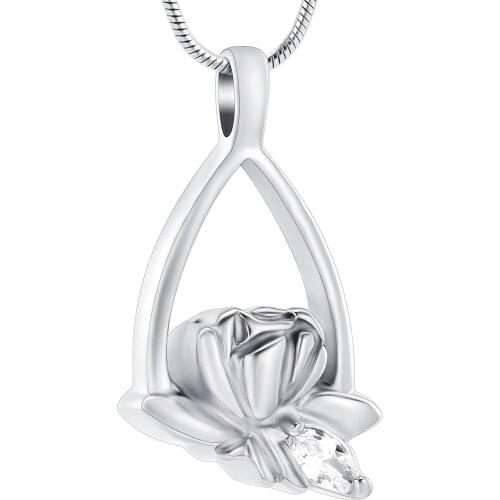 Lotus Cremation Pendant With Clear Zircon Stainless Steel Memorial Jewelry Women Keepsake Urn Necklace For Ashes