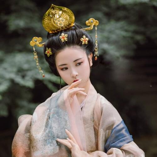 LYZ Vintage Artwork Hair Accessrory Imitate Uyghur Princess Unearthed Copper Hand Carved Big Peach Hair Tiara Head Jewelry