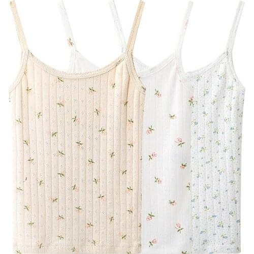 Sweet Women Soft Cotton O Neck Vest 2021 Summer Fashion Ladies College Style Fresh Sling Female Printed Slim Vest Top
