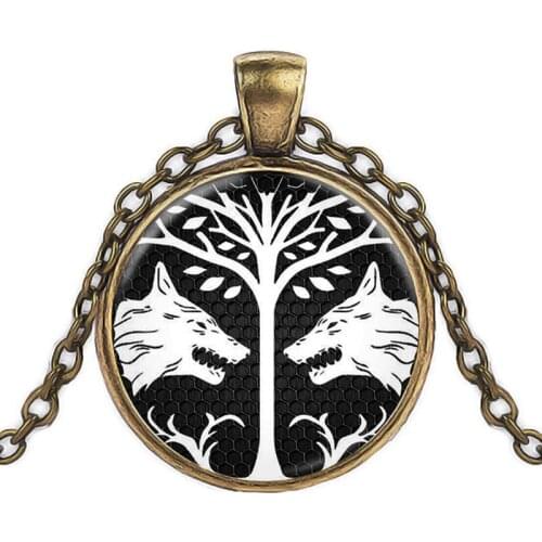 25mm Fashion Glass Gem Necklace Double Headed Wolf Necklace Goth Wholesale Mens Necklace