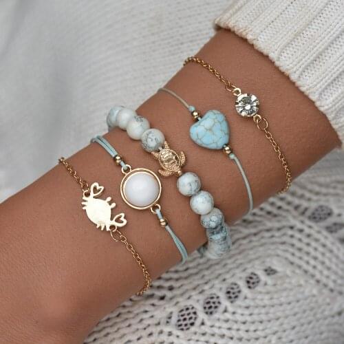 Fashion Creative Womens Exquisite Multi-layer Beach Bracelet Faux Beaded Rhinestone Alloy Carving Animal 5 Pieces / Set Bangle