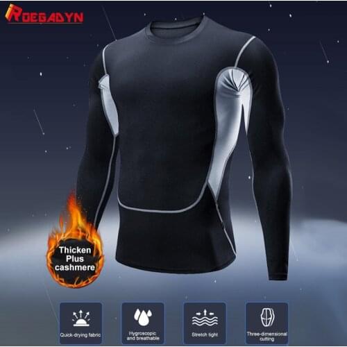 ROEGADYN Mens-Shirts Compression Gym Clothing Men Gym Shirt Tights Fitness Thicken Running Muscle Sport Shirt Men Quick Dry