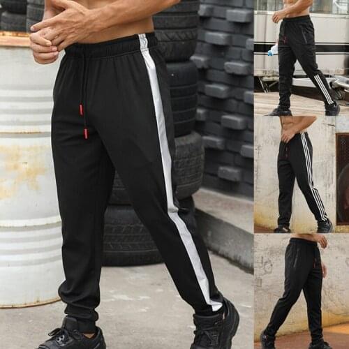 MenS Casual Pants Sports Pants Outdoor Activities Small Leg Zipper Pocket Elastic Band Side Stripe Bar Decoration
