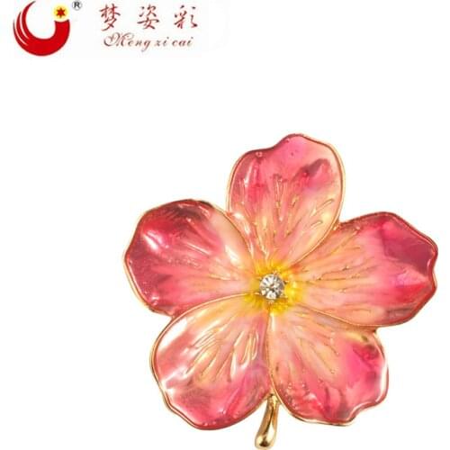 MZC 2017 Lucky Pink Enamel Flower Brooches Female Hijab Pin Corsage Broach for Women Wedding Dress Badge Accessories Jewelry