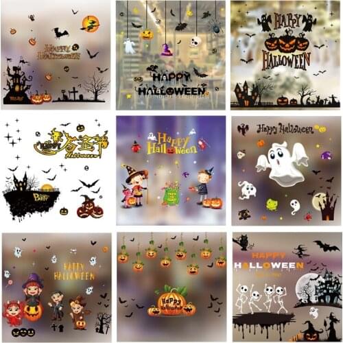 Happy Halloween Window Sticker Wall Decor Scary Pumpkin Ghost Skull Ornaments