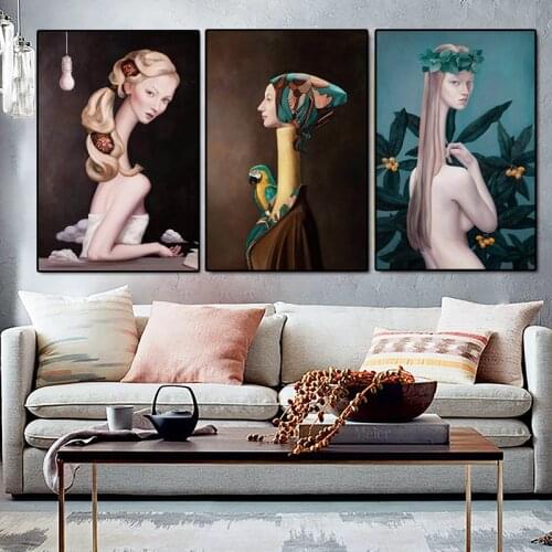 Canvas wall pictures Modern art Painting Woman with long neck Bedside painting cuadros posters on the wall for living room Decor
