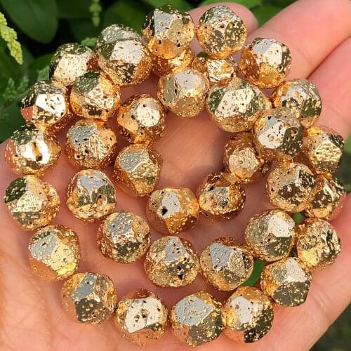 Natural Faceted KC Gold Rock Volcanic Lava Hematite Stone Beads Loose Spacer Beads For Jewelry Making Diy Energy Bracelet