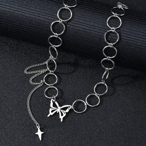 Punk Style Butterfly Choker Necklace Women Collares Gothic Hip Hop Link Chain Necklace Collares Mujer Jewlery Drop Shipping