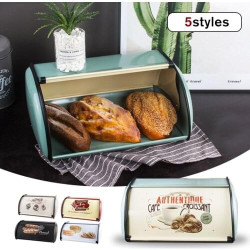 Nordic Style Bread Bin Roll Top Lid Food Storage Box Metal Bread Box Holder Baking Cake Container Kitchen Home Storage Organizer