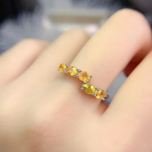 Lovely personality overlapping Row Natural yellow sapphire Ring S925 Silver Natural Gemstone Ring Womens girl party fine ewelry