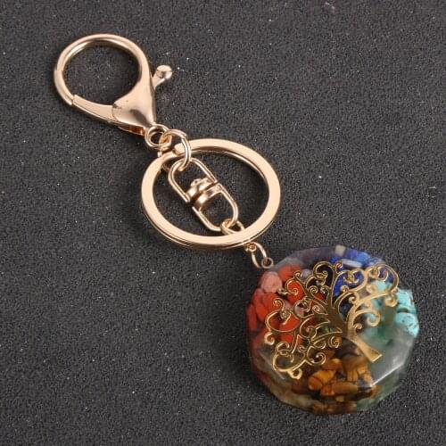 Reiki Healing Chip Chakra Stone Energy Orgonite Pendant Keychain Tree Of Life Car Key Chain Holder Lucky Amulet For Men Women