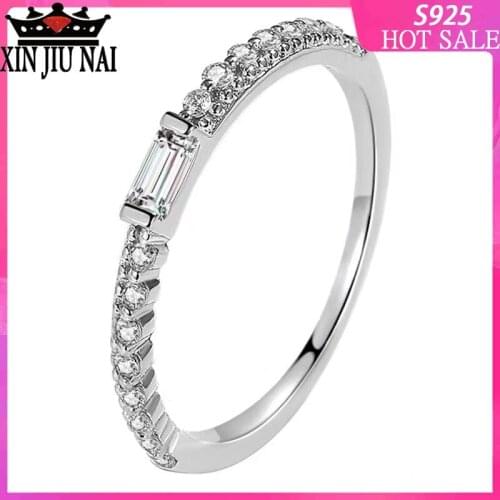 S925 sterling silver natural Rhinestone rectangular analog diamond ladies engagement ring solid wedding diamond rings for women