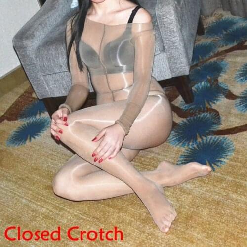 Sexy Lingerie Women Crotchless Sheer Bodystocking Full Body Shiny Pantyhose Sexy Open Crotch Girl High Elastic Tights Body Suit